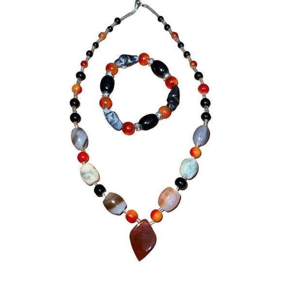 Matching Multi-Gem Necklace & Bracelet Jewelry Set - Picture 1 of 4